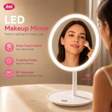 itel IMM-01 LED Makeup Mirror With Lights, Rechargeable Dimmable Desktop Vanity Mirror, 3-Level Brightness, USB Type-C Charging, 480-Min Long Battery Life, Cosmetic Mirror With Storage Base - White - View 1