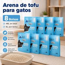 Arena para gatos de tofu, 48 litros por paquete, 6 litros por bolsa, 8 bolsas en total. Se aglomera fácilmente, controla los olores sin generar polvo y viene en varios aromas. Imprescindible para hogares con varios gatos y para quienes buscan abastecerse. - 48 L - Ver 2