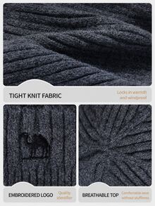 CAMEL CROWN Unisex Knitted Earflap Beanie, Thick Fleece Lined Warm Winter Hat, Windproof Outdoor Cap, Face-Flattering Design - Carbon Grey - View 4