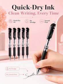 6pcs/12PCS/24PCS Retractable Gel Ink Pens 0.5mm Black, Large‑Capacity Smooth Writing Click‑Type Gel Pens, Durable Ballpoint Pens For Office Daily Writing Supplies - Multiple Styles - View 6