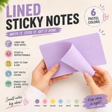 300PCS 6-Color Pastel Lined Sticky Notes, 6 Pads 50 Sheets Each, Writable Repositionable Self-Adhesive Note Pads For Study, Reading, Reminders, To-Do Lists, Planner, Notebook, School, Office & Home Supplies,Back To School Season - one-size - View 6