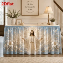 1pc Religious Wedding Altar Table Skirt, Elegant White Floral & Dove Print Tablecloth, Suitable For Church Communion Ceremony, Banquet, Party Event Decoration - Multicolor - View 1