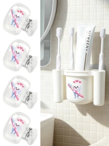 Cute Tooth-Shaped Pattern Toothbrush Holder&Clip Set–Adhesive Wall-Mounted Storage Rack For Bathroom,Toilet,Washroom–Space-Saving,Leak-Proof,Easy To Clean–For Home,Dorm,Office–Gift For Students,Families–For Back-To-School,Housewarming,Birthday - Multicolor - View 8