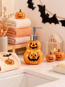 Halloween-Themed Resin Soap Dispenser, Ghost Pumpkin-Shaped Lotion Pump Bottle, Refillable Decorative Hand Soap Container, Suitable For Bathroom Vanity And Fall/Thanksgiving Holiday Table Decoration. - Multicolor - View 2