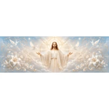 1pc Religious Wedding Altar Table Skirt, Elegant White Floral & Dove Print Tablecloth, Suitable For Church Communion Ceremony, Banquet, Party Event Decoration - Multicolor - View 7
