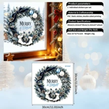Set med 2 statiska julkransfönsterklistermärken, MERRY & BRIGHT vinterskridskor, snöflinga och tallkotte, PVC-fönsterdekor för jul, hem, fest och glasdekor - A - Visa 2