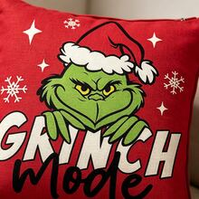 The Grinch 1pc Christmas Pillow Case 45x45cm Red Green Monster Christmas Hat Pattern Hidden Zipper Holiday Decor Sofa Cushion Cover - Christmas Style - View 8