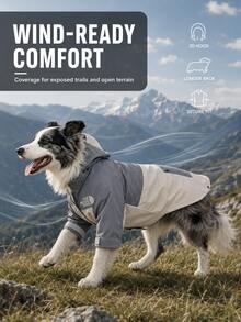1 buah Jaket Anjing Outdoor Berkerudung dengan Blok Warna, Jaket Hewan Peliharaan Tahan Angin dan Hujan Ringan dengan Ring D & Saku, Manset yang Dapat Diatur untuk Anjing Kecil, Sedang, dan Besar - Dusty Blue - View 4