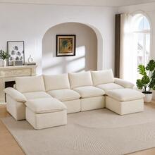 Four-Person Seat / Three-Person Seat / Double-Person Seat Modular Cloud Boneless Sectional Couch, Modern And Suitable For Living Room, Modular Sectional Sofa Deep Seat With 2 Ottomans, No Assembly Required - Off White - View 10