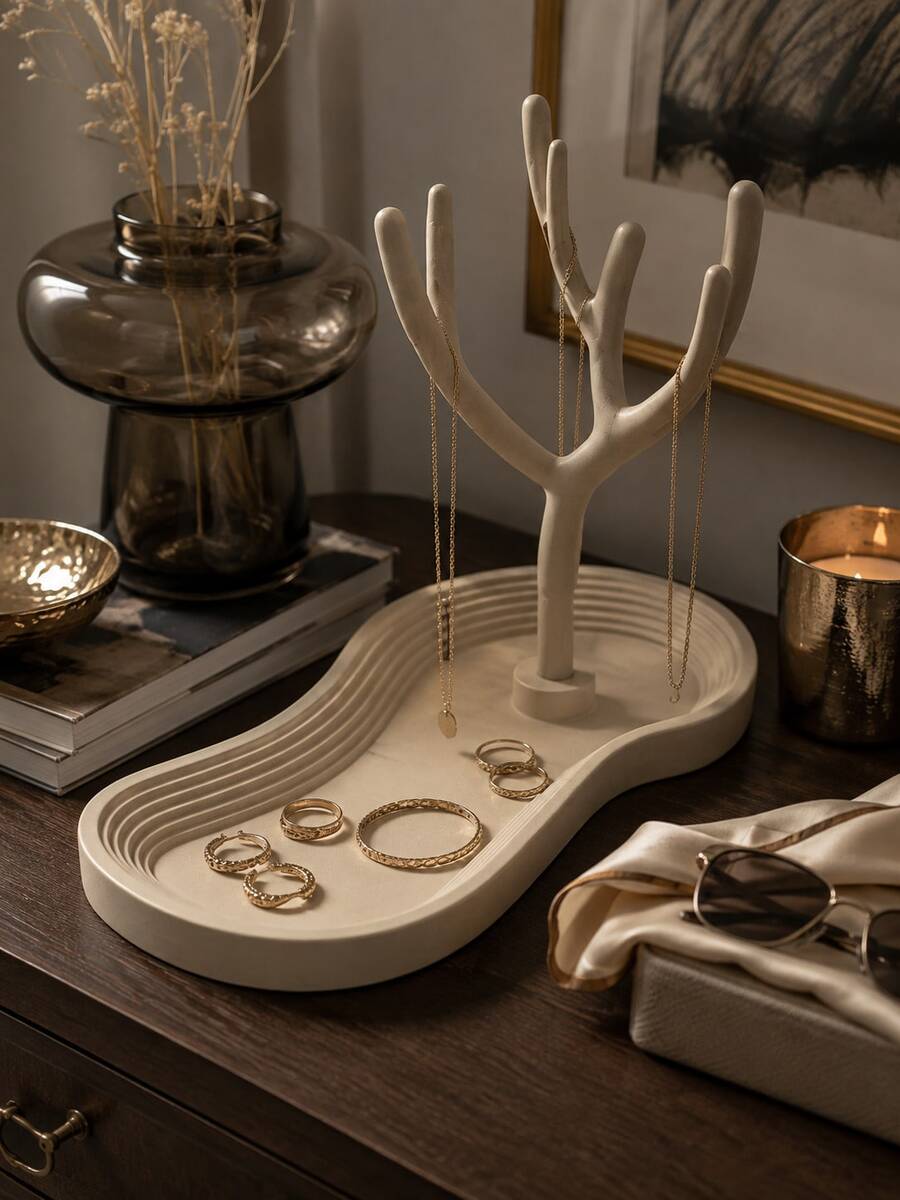 1pc Elegant Jewelry Storage Tree With Tray, Decorative Necklace Holder, Ring & Earring Display Stand, Vanity Bedroom Home Decor Gift, Jewelry Organizer Tree, Ring & Earring Storage, Room Decor Jewelry Rack