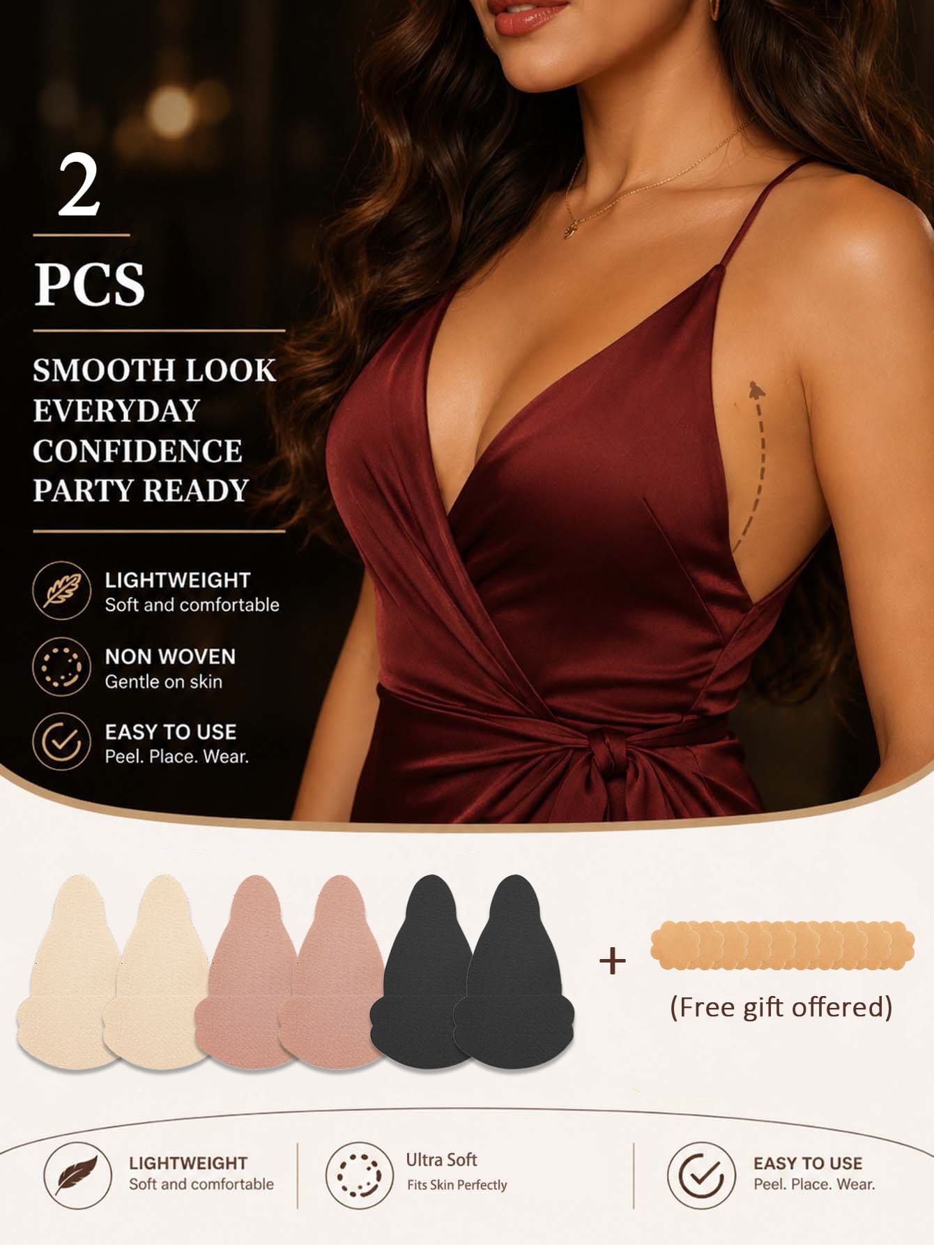 2pcs/20pcs Invisible Lift-Up Fashion Disposable Gourd-Shaped Sticker Set, (Includes 10pcs Floral Breast Stickers) Lightweight Stickers, Portable Body Decoration Accessories, Suitable For Dresses, Tank Tops, Parties, Events And Daily Wear. - Multi-color - View 1