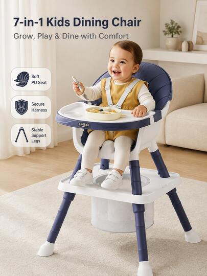 Silla de comedor infantil 7 en 1, silla alta convertible para bebé con bandeja extraíble y cesta de almacenamiento