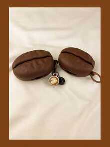 1pc Cute 3D Coffee Bean Silicone Earphone Protective Case, Compatible With AirPods4/Pro/Pro 2/Pro 3, Shockproof Earphone Protective Case, With Keychain And Latte Pendant - Coffee Brown - View 4