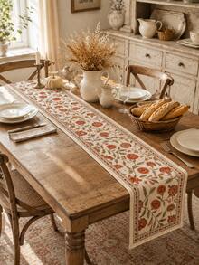 1pc-Autumn Pumpkin Table Runner, Vintage Farmhouse Linen Fall Table Runner, Decorative Table Runner For Thanksgiving Harvest Dinner Party Indoor Outdoor Dining Table Decor - Multicolor - View 9