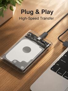 2.5 Inch SATA To USB 3.0 Hard Drive Enclosure, Transparent External HDD SSD Case With Type-C, 5Gbps Portable Drive Box For Laptop PC Windows - Clear - View 4