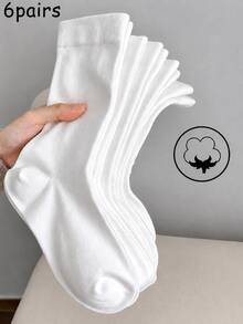 1/6/10 Pasang Kaos Kaki Katun Wanita Minimalis Nyaman Warna Polos, Bernapas dan Menyerap Keringat, Kaos Kaki Hamil Tanpa Jahitan yang Lembut, Serbaguna untuk Pemakaian Sehari-hari, Cocok untuk Musim Gugur/Musim Dingin - Putih - View 7