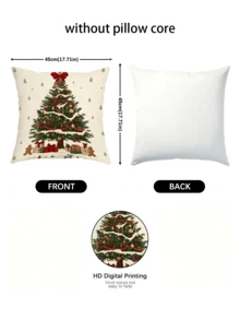1/2/4Pcs Retro Snowy Christmas Tree Decorative Pillow Cover,Gingerbread Man Gift Box Snowy Xmas Tree Print Cushion Case,Cozy Farmhouse Xmas Home Decor - Multicolor - View 3