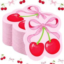 Bow Cherry Napkins Cute Cherry Shape Disposable Napkins Red Pink Paper Luncheon Dinner Napkin For Birthday Wedding Bridal Shower Table Supplies - Blue - View 2