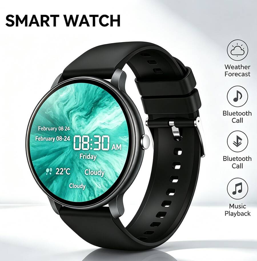 NcmRyu 1.5 Inch Full Screen Metal Body Smart Watch, Compatible With IOS And Android Phones, (Make/Receive Calls), With Multiple Sports Modes/Massive Watch Faces/Built-In Games/AI Voice Control/Unisex Sports Watch - View 1