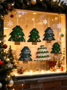 9pcs Cute Christmas‑Tree‑Printed Drawstring Pouch, Dual‑Purpose Storage & Decor. Festive Hanging Ornament For Windows & Parties. Stores Candies, Small Gifts And Mini Decor. Hang On Trees, Walls Or Parties To Build Warm Christmas Vibes. - Multicolor - View 1