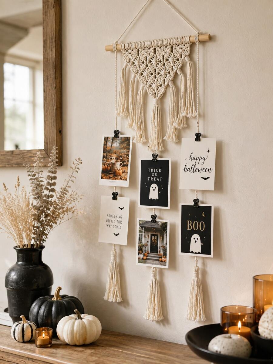 1pc Hanging Photo Display Rope Picture Holder Boho Beige Photo Clip Organizer Tassel Wall Decor For Bedroom Living Room Dorm Office Party Holiday Autumn Home Decoration Memory Card Postcard Display Gift Wall Accent - A - View 1