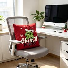 The Grinch 1pc Christmas Pillow Case 45x45cm Red Green Monster Christmas Hat Pattern Hidden Zipper Holiday Decor Sofa Cushion Cover - Christmas Style - View 7