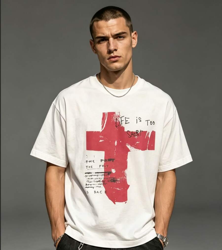 Herren Neues Mode Hip-Hop-Muster T-Shirt, atmungsaktiv - Weiss - Übersicht 1