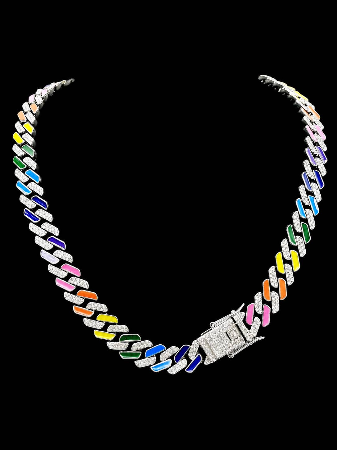 Rainbow Oil Drop Rhinestone Cuban Necklace, Colorful Enamel Chunky Chain Choker, Hip Hop Street Style Accessory, Versatile Personalized Jewelry For Music Festivals And Parties, Unisex - Colorful Chain - View 1