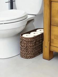 Handwoven Toilet Paper Holder, Faux Rattan Storage Basket, Waterproof Storage Basket, Bathroom Storage Rack, Toilet Paper Holder, No Assembly Required - Multicolor - View 10