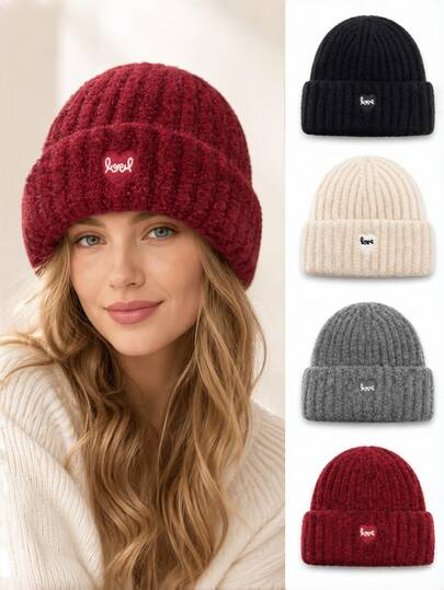 Women's Autumn/Winter Warm Knitted Beanie Hat, Ear-Flap Outdoor Cycling Cap, Face-Slimming Head-Wrapping Cold Weather Hat