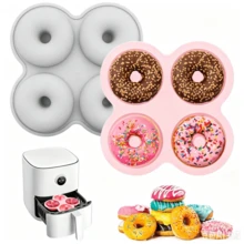 1/2PCS Air Fryer 4-Cavity Donut Silicone Mold, Home Baking Small Cake Mold, Compatible With Air Fryer And Oven, Can Make Donuts, Chocolate, Pudding, Small Snacks. Soft Non-Stick Material, Easy To Demold, Dishwasher , Easy To Clean And Store. Can Make 4 Donuts At Once, Round And Beautiful Shape, Homemade Breakfast, Afternoon Tea Dessert, Can Be Used Frozen, Beginner Friendly, Multi-Functional Kitchen Baking Tool, Homemade Dessert, Simple And Easy To Use Silicone Mold. - View 1