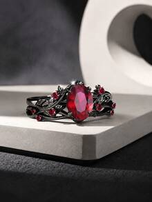 2 buah/Set, Cincin Merah Modis, Cincin Jari Penuh Wanita, Hadiah Perhiasan Pernikahan dan Pertunangan - MultiWarna - View 3