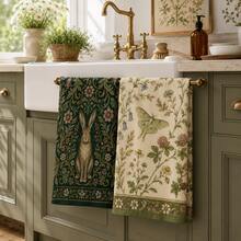 2/4/6/8 Pcs Rabbit Print Kitchen Hand Towels, Vintage Floral Dish Towels Set, Woodland Animal Home Decor, Country Farmhouse Style For Fall Holiday Kitchen - Multicolor - View 8