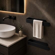 Nordic Minimalist U-Shaped Wall-Mounted Towel Rack, Drill-Free Bathroom Towel Bar, Kitchen Dishcloth & Hand Towel Storage Rack, Black Square Hanging Rack, Space-Saving Wall Shelf, Suitable For Bathroom Vanity And Kitchen - Black - View 11