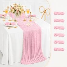 15 Packs Light Pink Cheesecloth Table Runner, Gauze Table Runner 35*120 Inch Sheer Crinkled Boho Rustic Table Runner For Wedding Party, Baby Shower, Birthday, Bridal Shower, Thanksgiving, Friendsgiving, Engagement Party, Home Decor - Light Pink - View 13