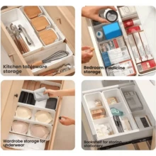 Expandable Storage Box, Large Capacity, Suitable For Office, Vanity, Plastic Desktop Cosmetic Organizer Tray, Kitchen Utensils, Bedroom Dressing Table Storage Box, College Dorm Stationery, School Supplies Drawer Divider - White - View 6