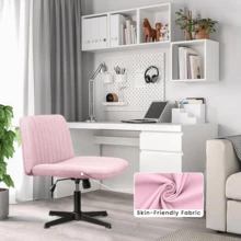 Criss Cross Chair, Vanity Chair,  Padded Desk Chair With Height Adjustable, Armless Wide Swivel Mid-Back Vanity Chair, 120° Rocking Ergonomic Computer Task Chair For Home Office, Makeup & Small Spaces - Pink - View 7