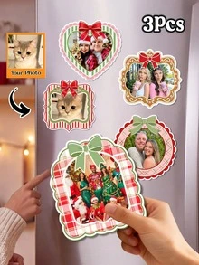 Custom Photo Fridge Magnet,Christmas Bow Plaid Frame Personalized Picture Refrigerator MagnetDecorative Magnetic StickerVivid Print Strong Magnet For Kitchen Locker Office Cabinet,Xmas Holiday Home Decoration,Customized Family Pet Photo Keepsake Gift - Multicolor - View 16