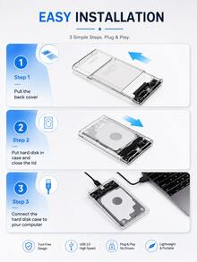 2.5 Inch SATA To USB 3.0 Hard Drive Enclosure, Transparent External HDD SSD Case With Type-C, 5Gbps Portable Drive Box For Laptop PC Windows - Clear - View 8