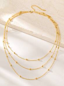 VceTd 1/2PCS Minimalist Vacation Style Asymmetrical Random Beads Chain Design Stainless Steel Women's Jewelry Set Suitable For Women's Daily Wear Or Vacation Wear Or Gift - Yellow Gold - View 6