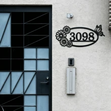 4 Sizes Available! Flower & Butterfly Metal House Number Address Sign,Personalized Address Plaque, Door Number, Hotel Room Numbers Sign - Black - View 8