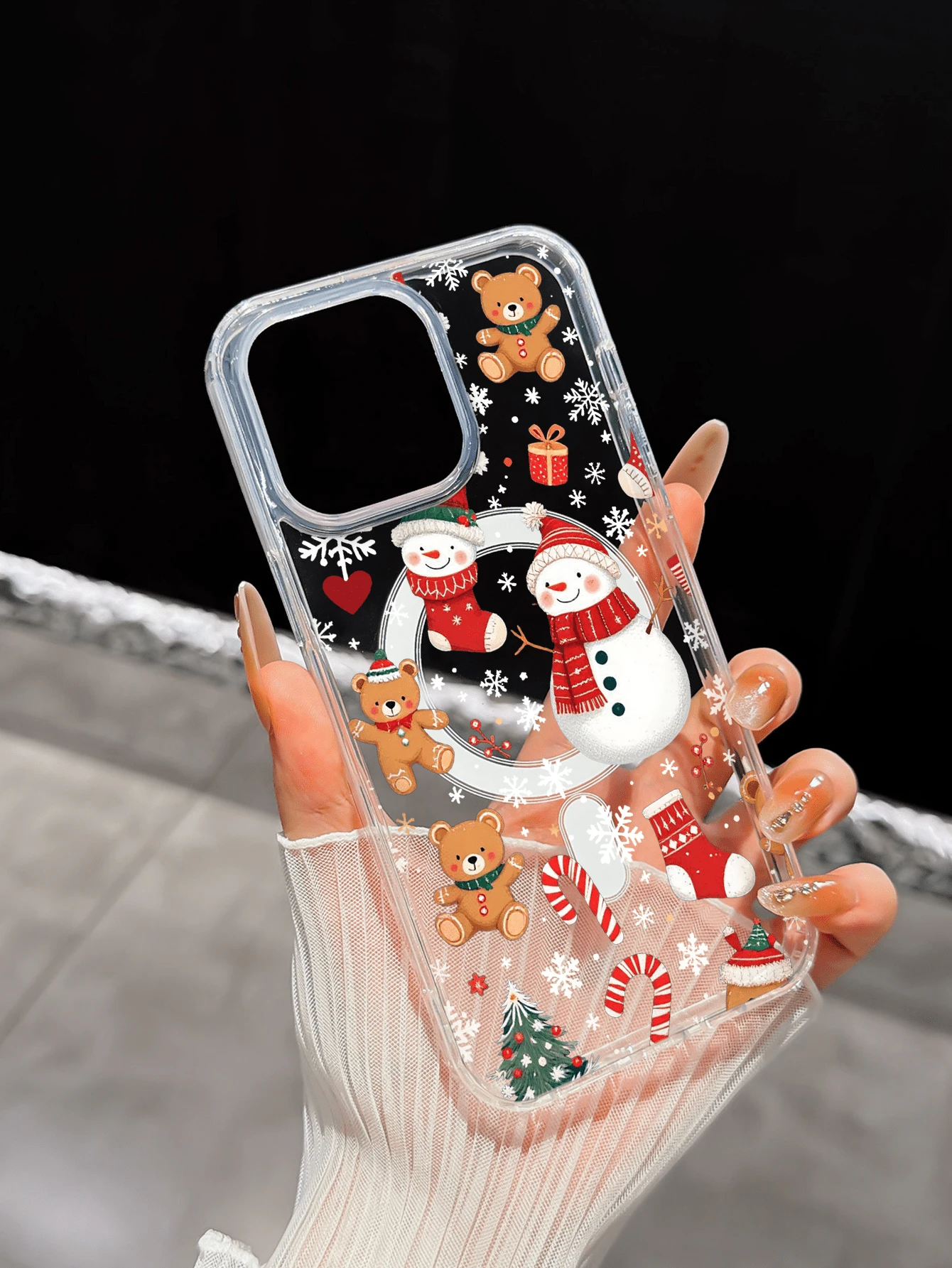 1pc Christmas Snowflake Snowman Christmas Sock Element TPU Magnetic Phone Case Compatible With Apple 18 Pro Max/18 Pro/17 Pro Max/11/12/13/14/15/16/13 Pro Max/14 Plus/15 Pro/12 Pro/11 Pro Max/16/16 Pro/16 Plus/16 Pro Max And Other Models, Unisex Protective Cover - Clear - View 1