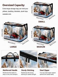 Christmas Foldable Storage Box With Zipper Lid, Collapsible Zipper Storage Bin With Lid And Handles, Large Capacity Clothing And Bedding Organizer Box With Handles, Christmas Tree And Red Truck Pattern Blanket Storage Box - Multicolor - View 4