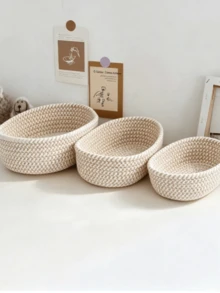 XqYBB Handwoven Rope Oval Storage Basket, Small Hanging Woven Basket, Suitable For Living Room, Bedroom, Game Room, Can Store Snacks, DIY Rope Basket, Holiday Decor, Gifts, Toys, Back To School Season - White (Fringe) - View 26