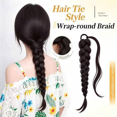Low Ponytail Braided Wig For Women, Natural Fluffy Twisted Braid Hair Extension, Seamless New Chinese Style Hair Braid Hair Tie Hair Accessory