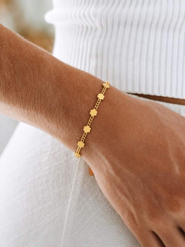 1 Buah Gelang Rantai Stainless Steel Warna Emas Elegan, Desain Bunga, Perhiasan Cantik dan Menawan untuk Wanita, Cocok untuk Sehari-hari & Kencan
