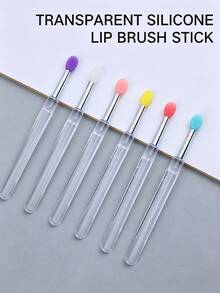 1/3/5/6/10/20pcs Multicolor Silicone Lip Brush With Dust‑Proof Cover, Transparent Handle Reusable Lip Mask Lipstick Applicator Portable Makeup Tool - Multicolor - View 1