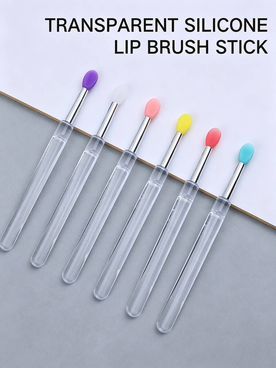 1/3/5/6/10/20pcs Multicolor Silicone Lip Brush With Dust‑Proof Cover, Transparent Handle Reusable Lip Mask Lipstick Applicator Portable Makeup Tool - Multicolor - View 1