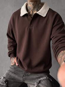 Men's Autumn/Winter Casual Classic Patchwork Lamb Fleece Collar Sweatshirt - Brown - View 8