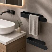 Nordic Minimalist U-Shaped Wall-Mounted Towel Rack, Drill-Free Bathroom Towel Bar, Kitchen Dishcloth & Hand Towel Storage Rack, Black Square Hanging Rack, Space-Saving Wall Shelf, Suitable For Bathroom Vanity And Kitchen - Black - View 3